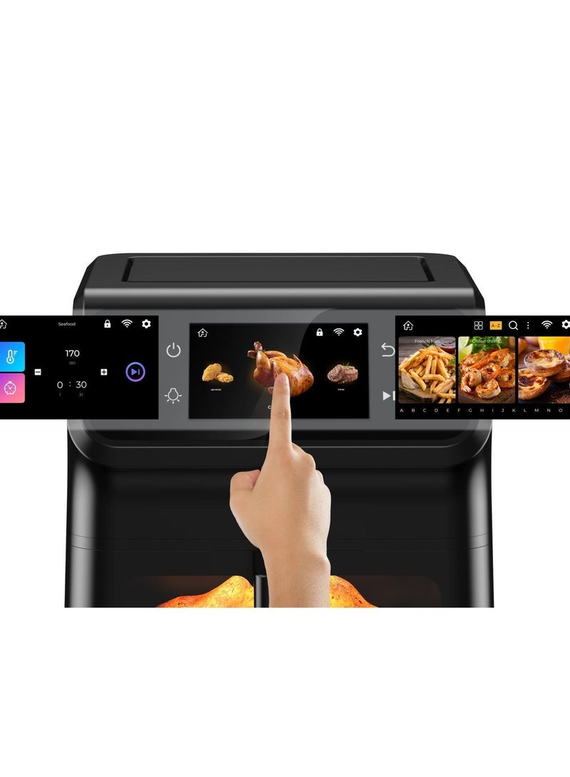 جرين ليون مقلاة هوائية ذكية سعة 6.5 لتر مع 12 برنامجًا محددًا مسبقًا ودوران هواء سريع 1800 وات / وصفات مثبتة / واي فاي / وظيفة مؤقت / شاشة لمس TFT / طهي بدون زيت / طلاء غير لاصق / وقت قلي 0-60 دقيقة - أسود - Image 2